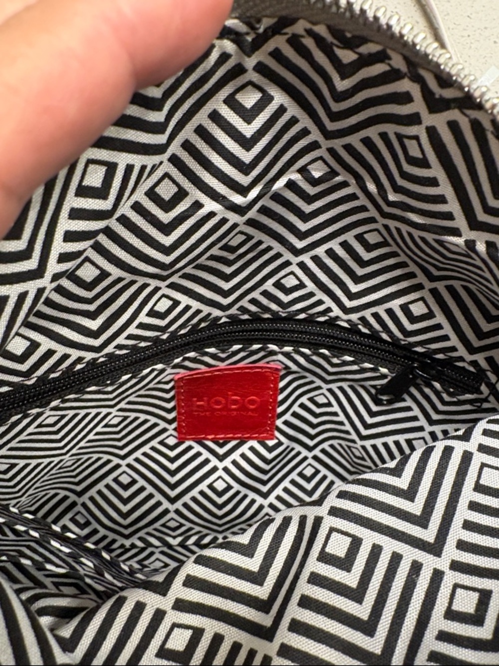 HOBO Black & White Geometric Lined Tote with Red Trim